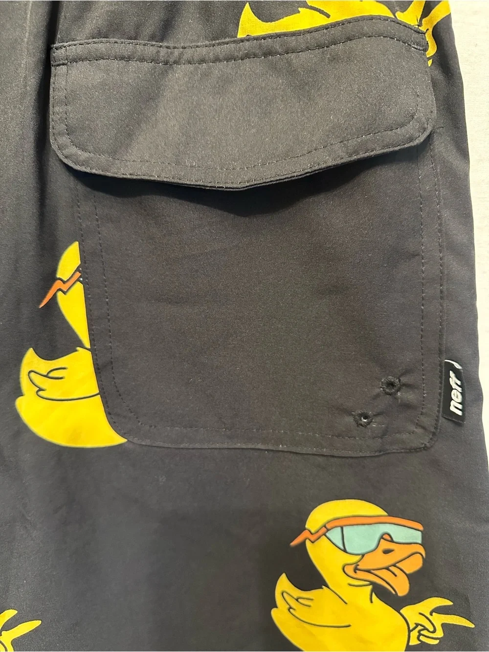 Neff Rubber Ducky Swim Trunks Shorts Black Yellow Duck Print Men’s Medium
